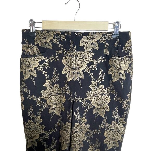 Chico's size 1R Black Bronze Floral Pants Pull On Pockets - Picture 2 of 6
